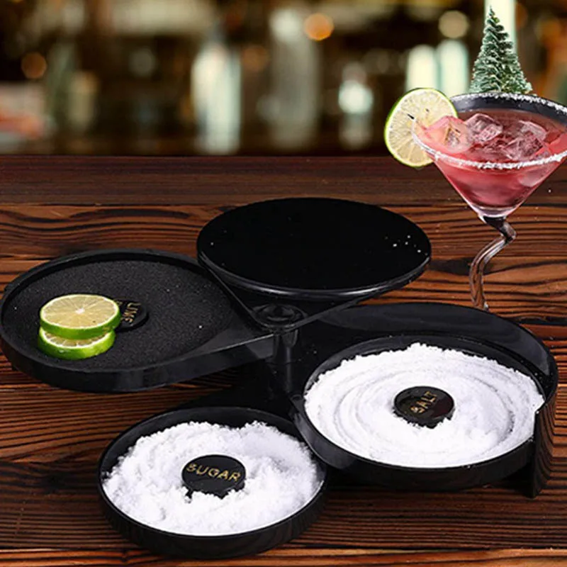 3-Tier Foldable Rotating ABS Cocktail Rimmer Set for Margarita, with Salt, Sugar & Lime Juice Containers, Portable Bar Tool