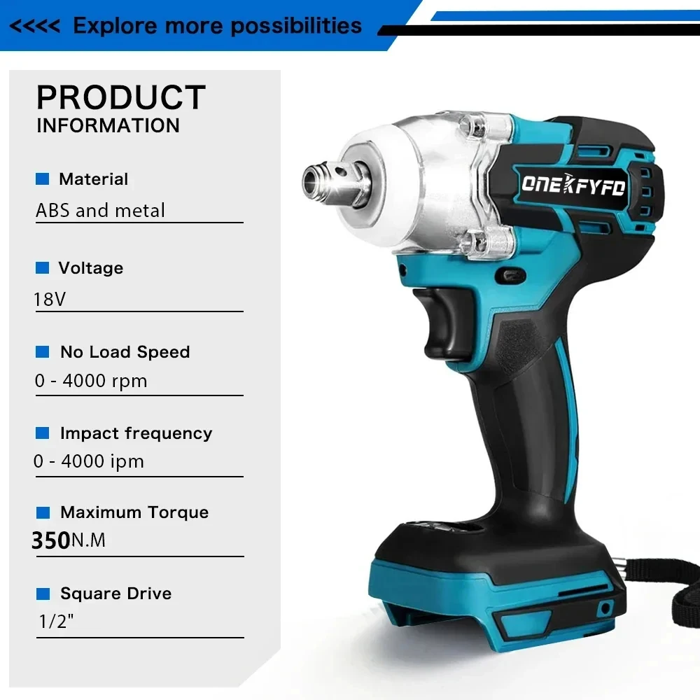 2 IN 1 350 N.M Brushless Cordless Electric Impact Wrench 1/2 inch Screwdriver Socket Power Tools for Makita 18V（No Battery）