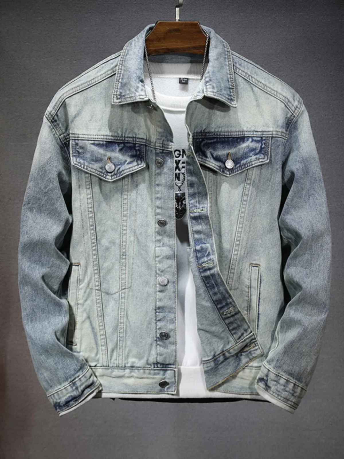 

American Sle Retro Denim Jaet Men's Trendy Brand Spring Autumn Workwear Jaet Simple Versatile Outerwear Casual Top