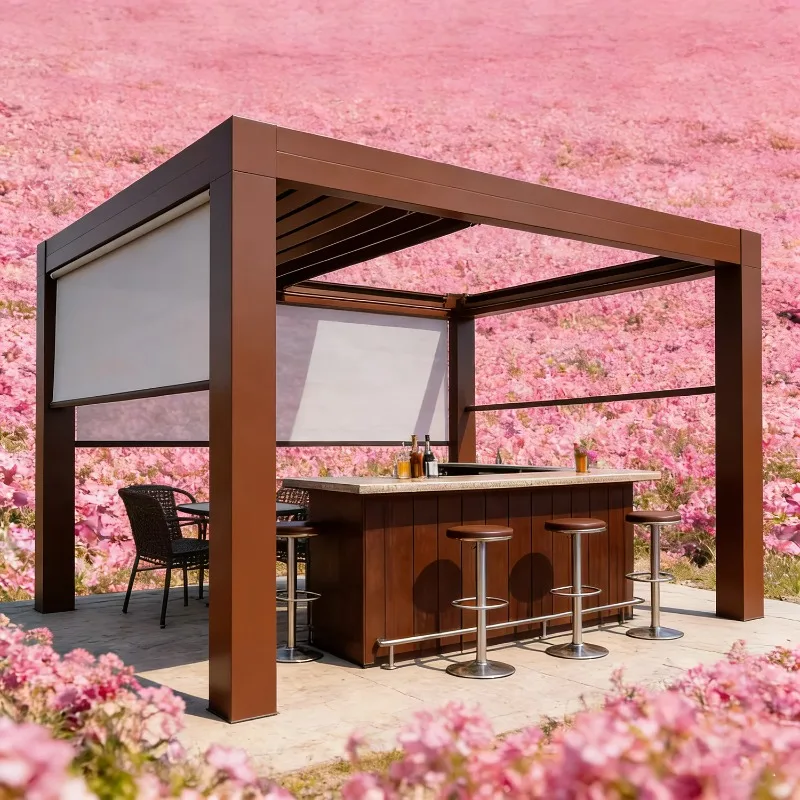 Retractable Windproof Waterproof Outdoor Gazebo Louver Roof With Roller Blinds Suitable For Balcony Terrace And Scenic Spots
