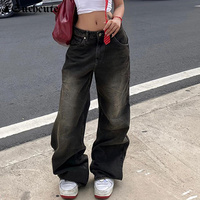 SUCHCUTE Low Waist Jeans for Women Goth Y2k Style Baggy Jeans Punk New Jeans Wide Leg Denim Pants Kpop Casual Loose Streetwear