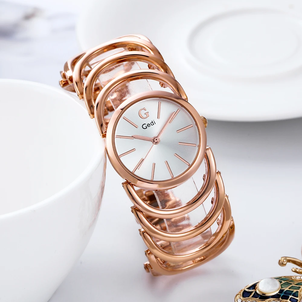 

GEDI Luxury Rose Gold Quartz Bangle Watch for Women Fashion Link Chain Watchband Waterproof Jewelry Watch Ladies Wristwatch