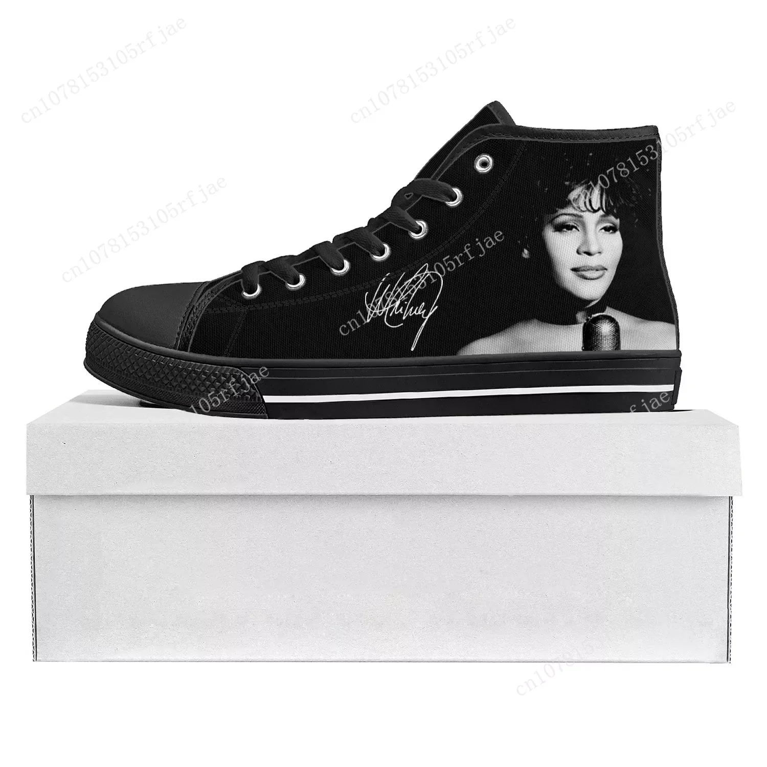 Whitney Houston Pop Singer Hoge Top Hoge Kwaliteit Sneakers Heren Dames Tiener Canvas Sneaker Casual Paar Schoenen Custom Schoen