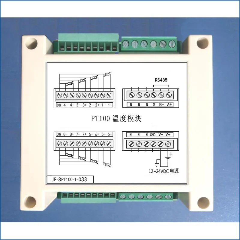 

8-channel Pt100 Temperature Acquisition Module, Three-wire System, Support Modbus-RTU Kingview JF-8PT100