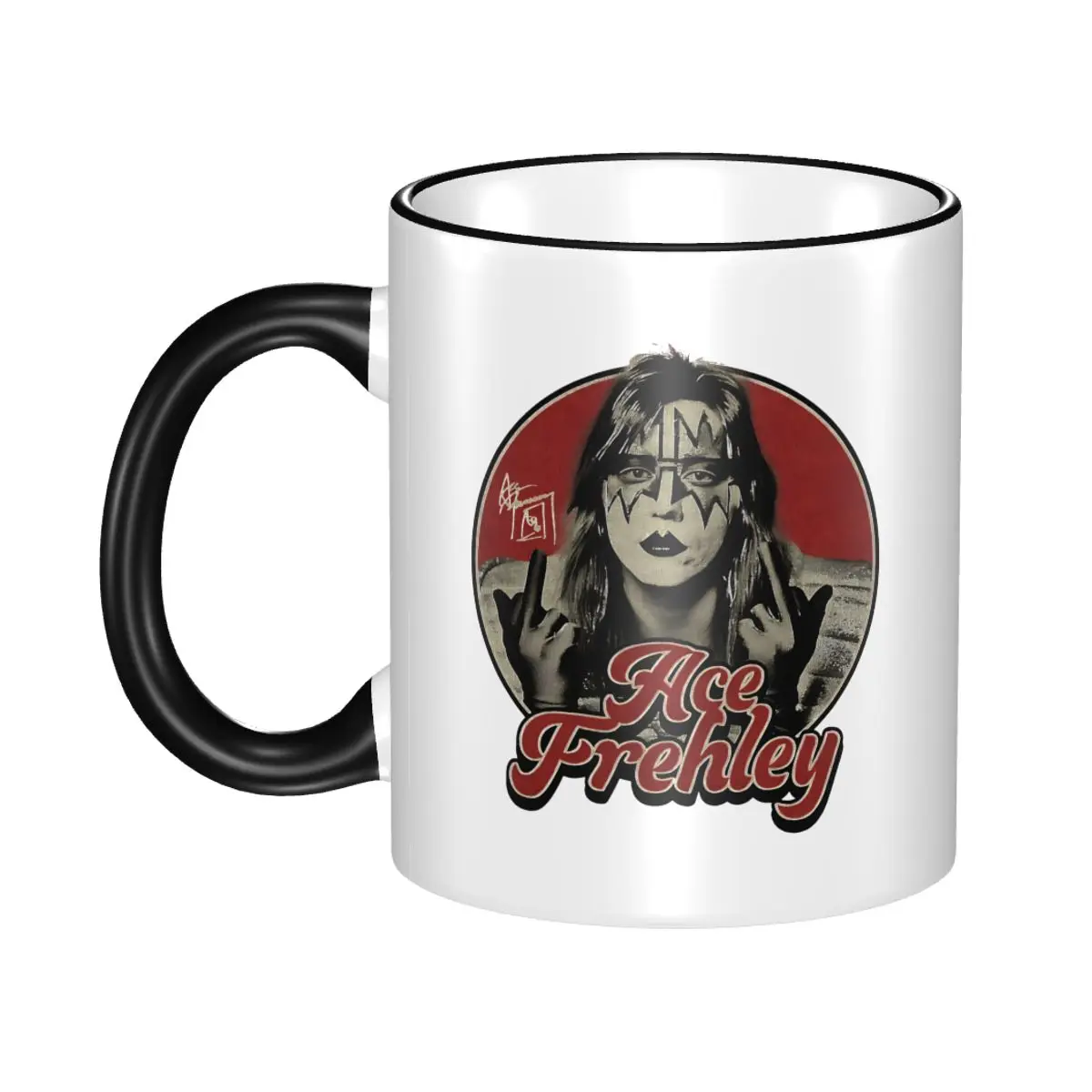 

Fun Retro Ace Frehley Middle Finger Vintage Oke Coffee Cup Office Kiss Band Mugs