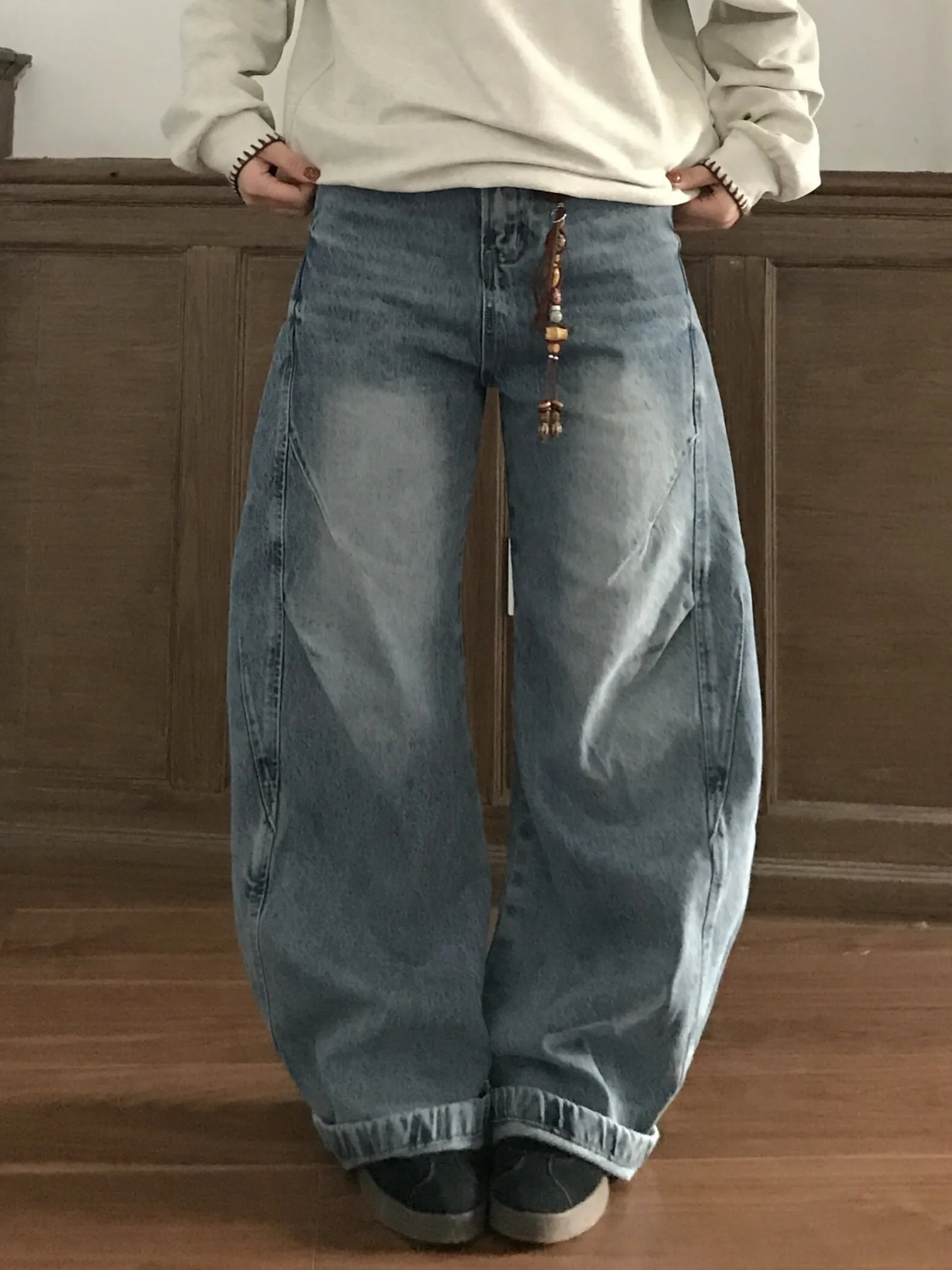 

Washed Knife Jeans Straight Leg Loose Wide Leg Casual Trousers Men Women Spring Summer Draping Pants Neutral Style