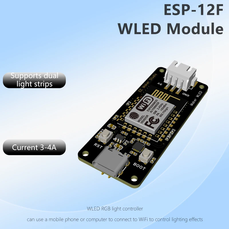 Image of WLED-Steuermodul, ESP8266 ESP-12F WiFi RGB LED-Streifentreiber für Chassis-Ambientebeleuchtung & Smart Home