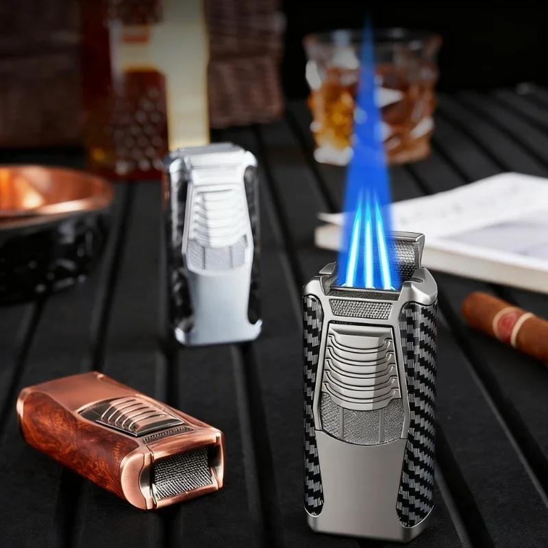 ولاعة سيجار إبداعية متعددة الوظائف خمسة في واحد، أداة ولاعة سجائر معدنية مقاومة للرياح وثلاثة حرائق مباشرة، هدية للرجال