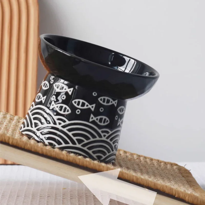 Bol en céramique original pour eau et nourriture, à pieds hauts, anti-renversement, protège le cou, grand diamètre, bol pour chat, accessoires pour animaux de compagnie, 1 pièce.