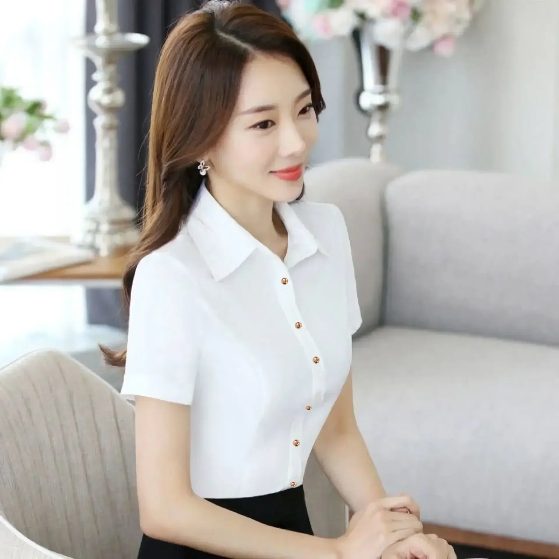 Korean Style White Short Sleeve Blouse Women Summer 2024 Elegant Slim Oversize 5XL Office Red Shirt Long Sleeve Top Work Blouse