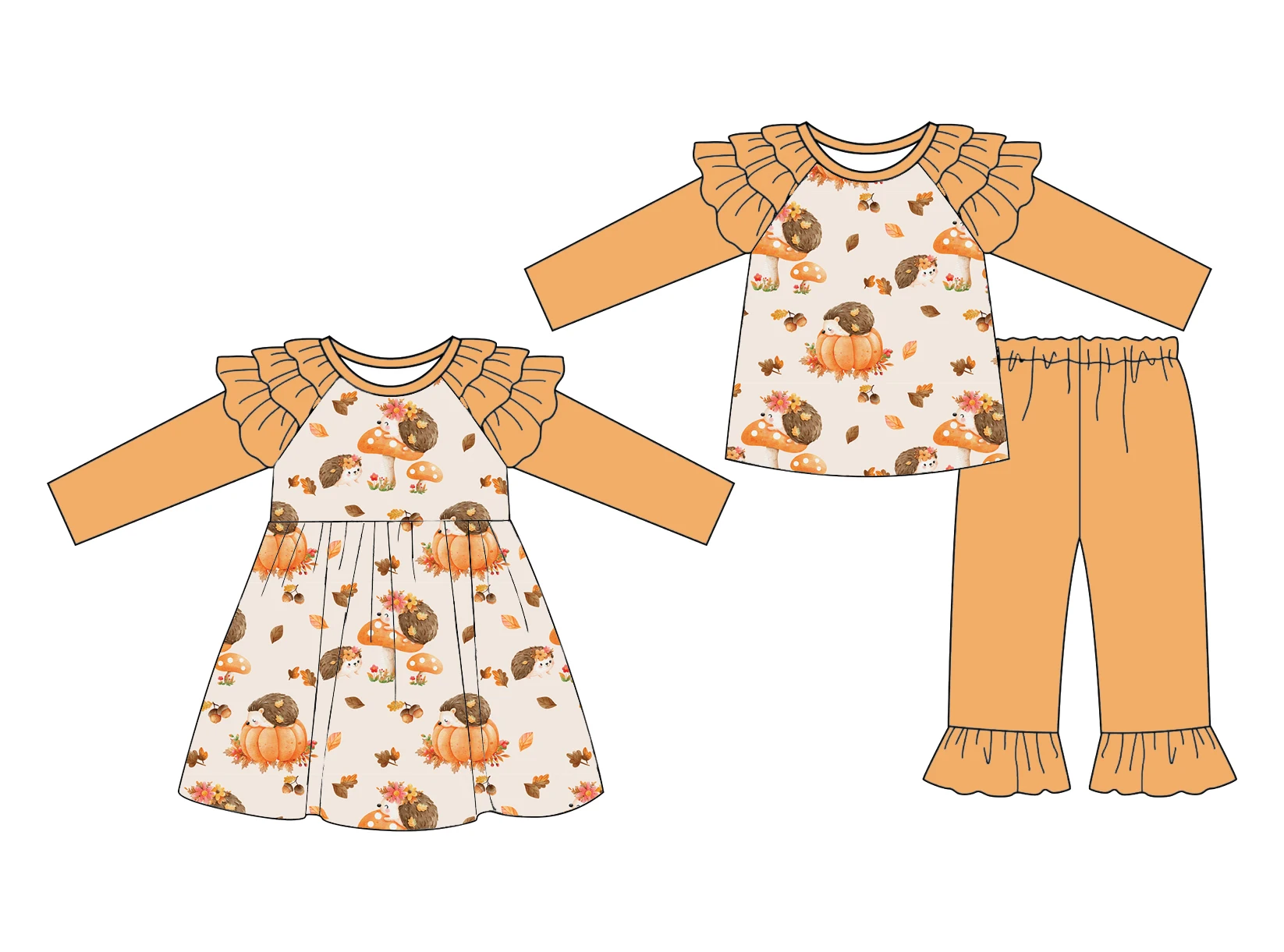 

Infant Girls Clothes Boutique Girls Casual Dresses Girls Outfit Sets Hedgehog Flower Print Customizable