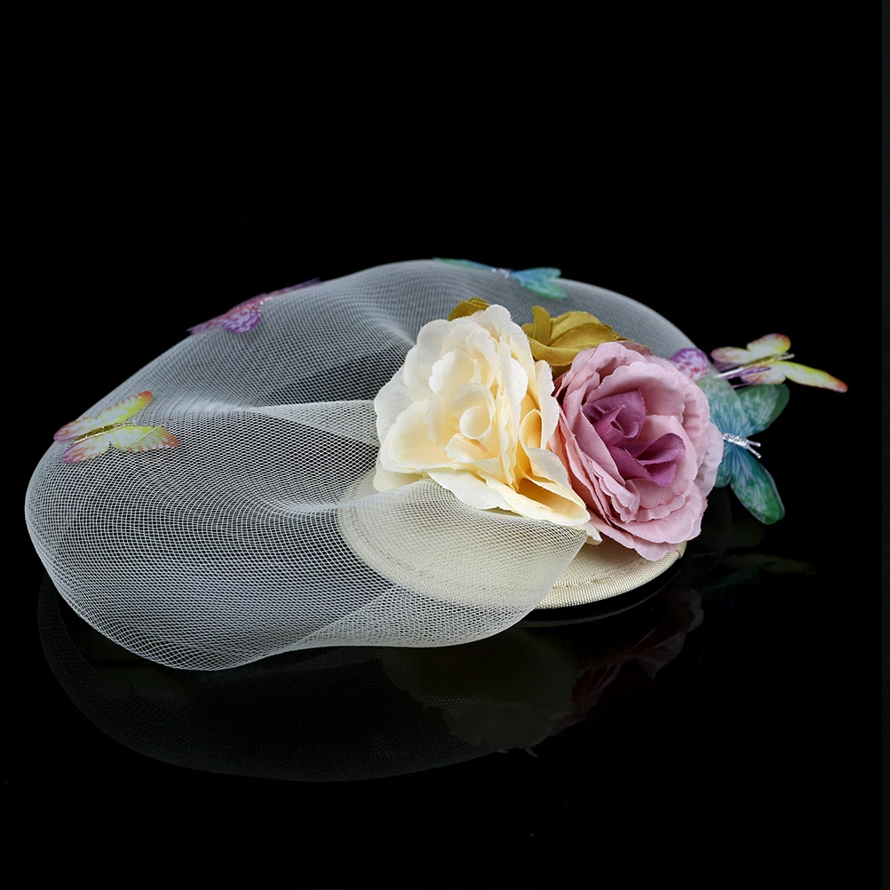 

Hairpin Butterfly Head Flower Barrettes Hat Wedding Headpiece for Bride Gauze Headdres