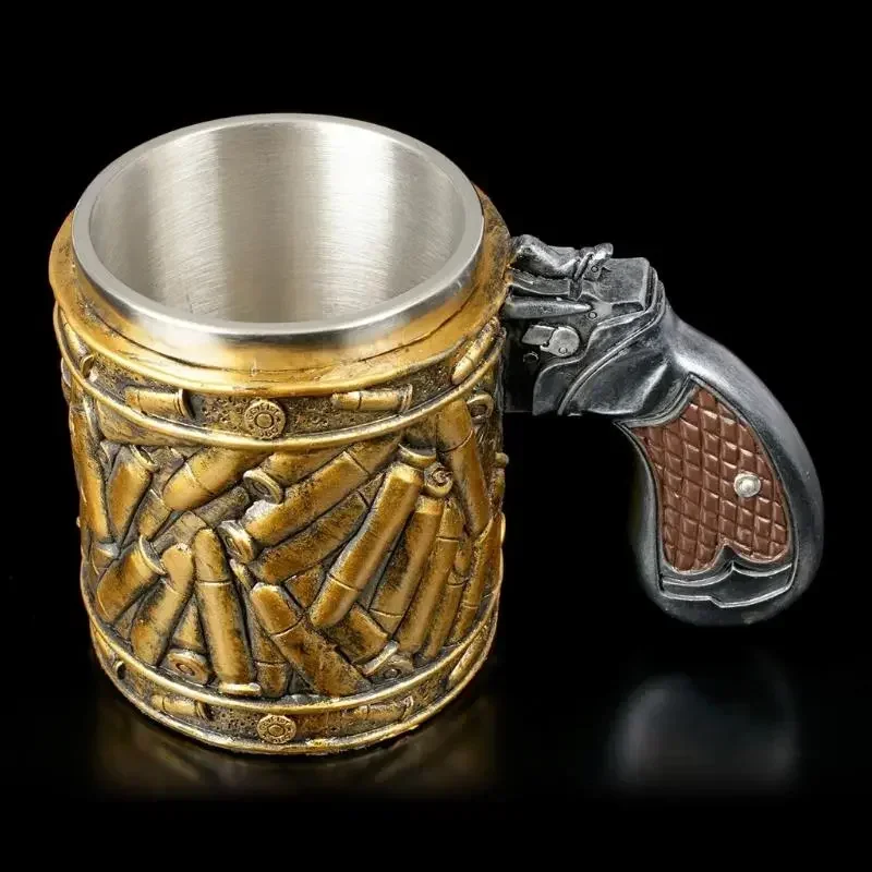 

1pcs 450ml Pistol Beer Mug Stainless Steel Coffee Mug Gun Design Coffee Cups Vintage Water Cups Summer Winter Drinkware Gifts
