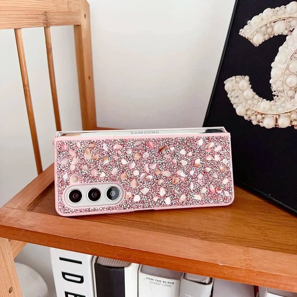 Custodia per telefono per Samsung Galaxy Z Fold 5 4 3 5G strass Glitter paillettes Trim Soft TPU Frame Cover posteriore antiurto