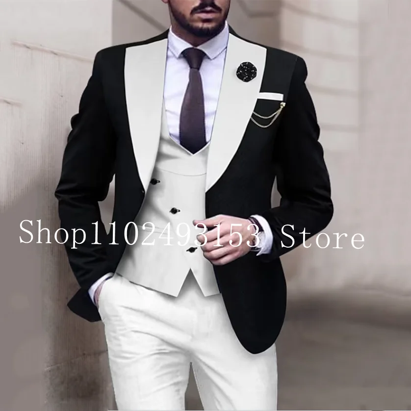 

Mens 3 Piece Suits Groomsmen Business Formal Tuxedos Wedding Blazers Slim Fit Groom Tuexdos Jacket+Vest+Pants Trajes De Hombre