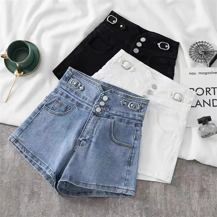 

Gowyimmes 2025 New Summer Blue Jeans Shorts Big Size Women High Waist A-line Cotton Shorts Girl Denim Shorts Streetwear Hot 1781
