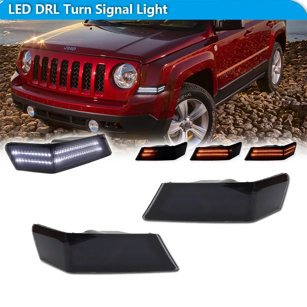 

For Jeep Patriot 2007-2017 Switchback Amber Dynamic LED Car Front Bumper Turn Signal Lights w/ White DRL Driving/Parking Lights