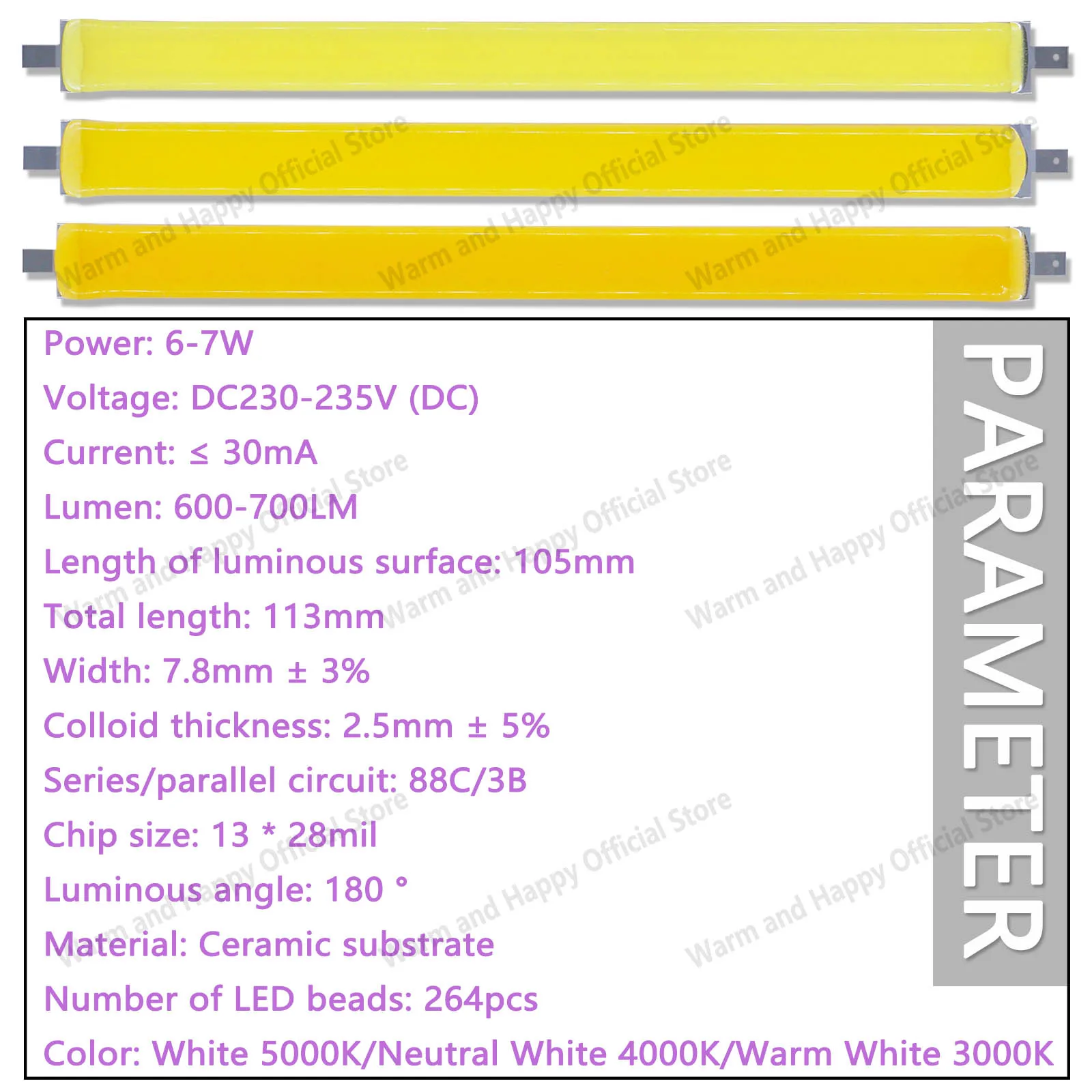 10pcs LED Hard Filament 6-7W High Voltage Ceramic Substrate DC230-235V LED Tube Bulb Light Strip DIY Lighting Accessories