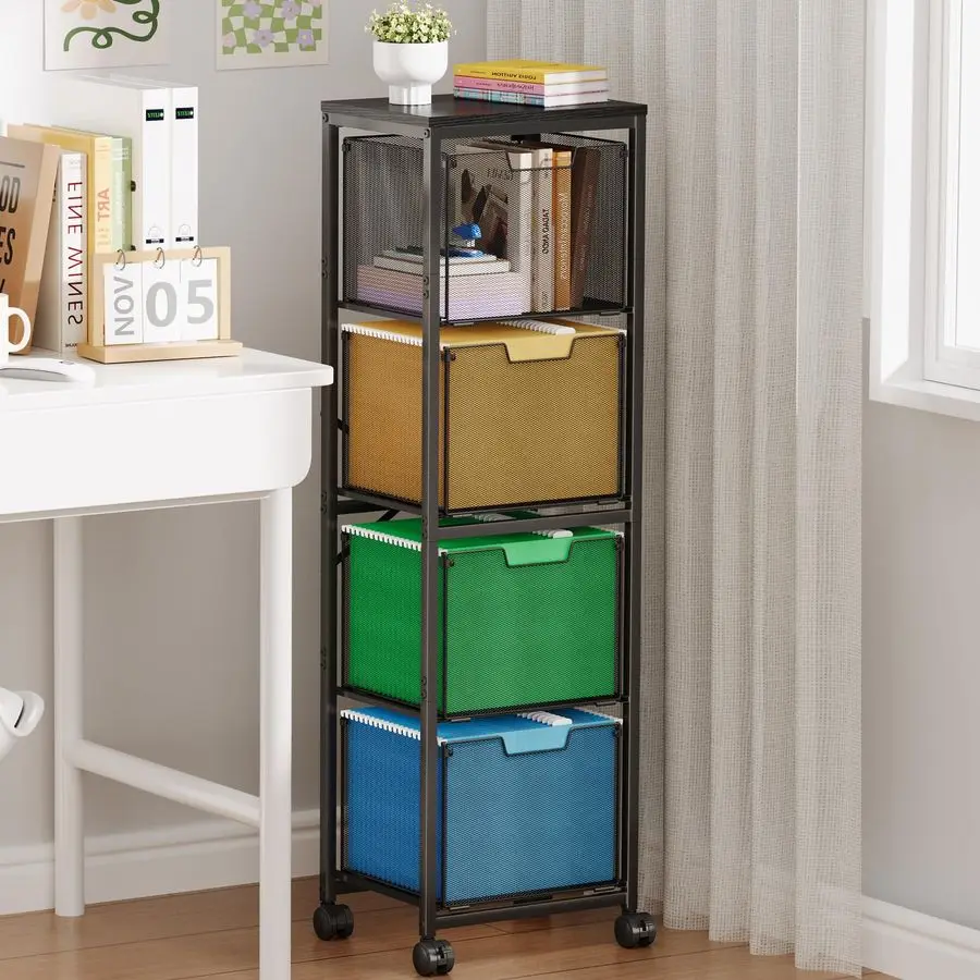

Drawers File Cabinet, Vertical Filing Cabinets, Rolling File Cart, Hanging File Folder Organizer with Wheels, Mobile Printer Sta