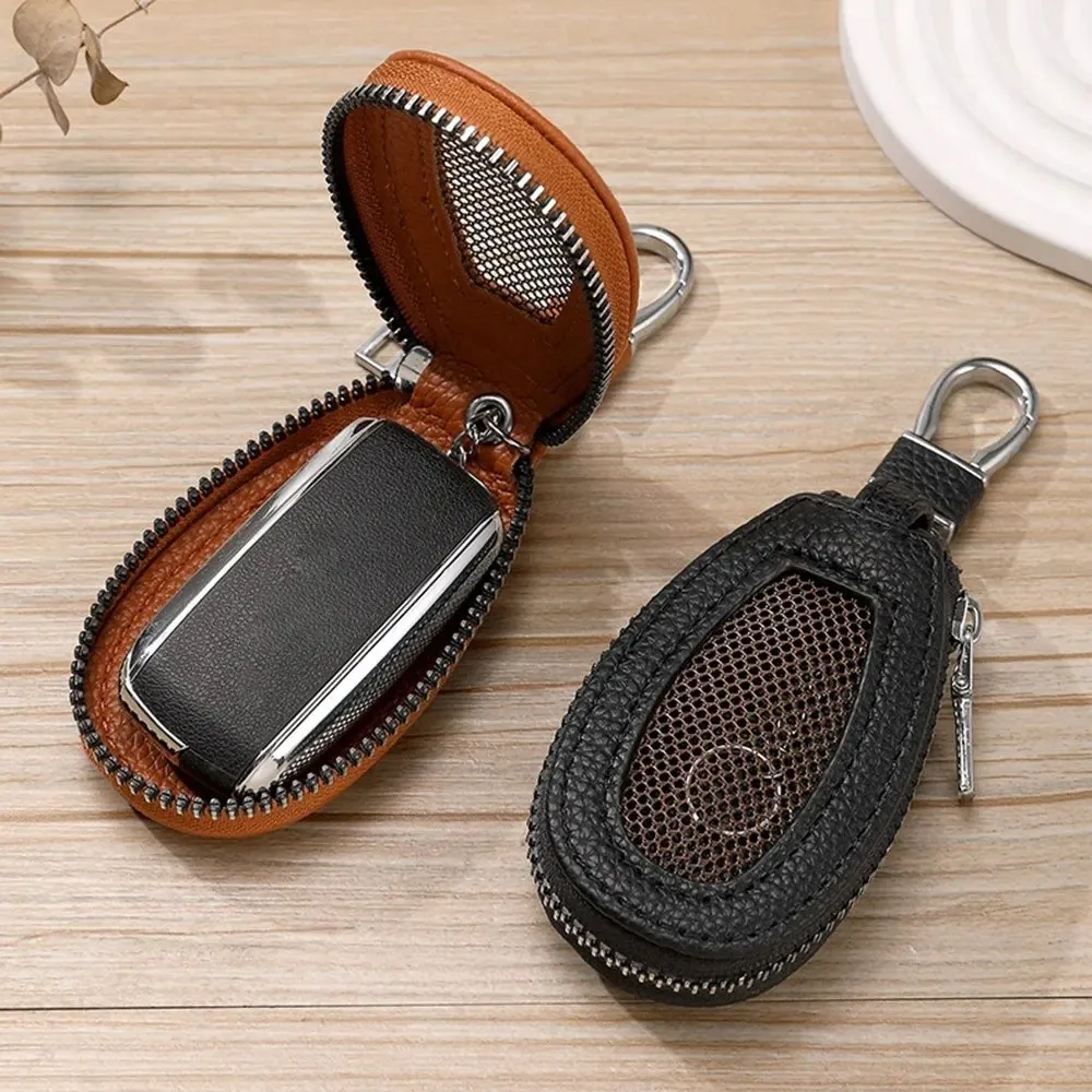 Transparent Mesh Car Key Bag Multifunctional Organizer Leather Key Case Zipper Closure Protection Cover Keychain Holder Home