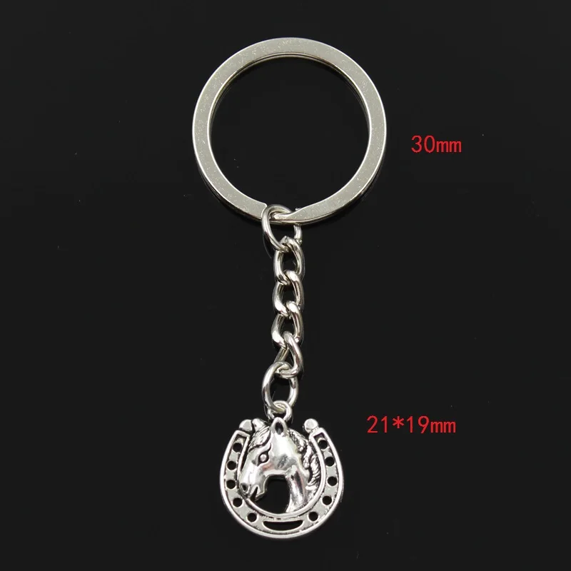 Fashion 30mm Key Ring Metal Key Chain Keychain Jewelry Antique Silver Color Plated Vintage Horse Steed Horseshoe 21x19mm Pendant