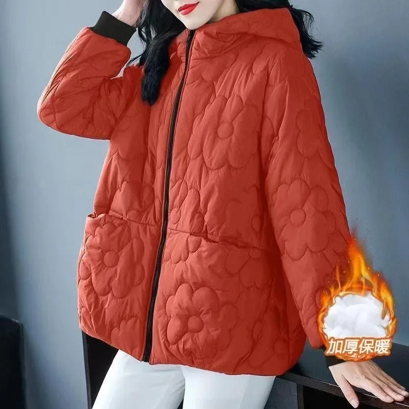 

Large Size Women's Clothing Casual Hooded Windproof Thicken Warm Coats Winter New Zippers Pockets Design Fashion Loose Parkas