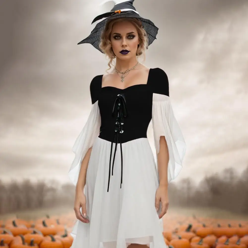 Nauwsluitende Renaissance Jurk Polyester Heks Kostuum Jurk Heks Jurk Halloween Kostuum Voor Vrouwen Met Batwing Voor Dans