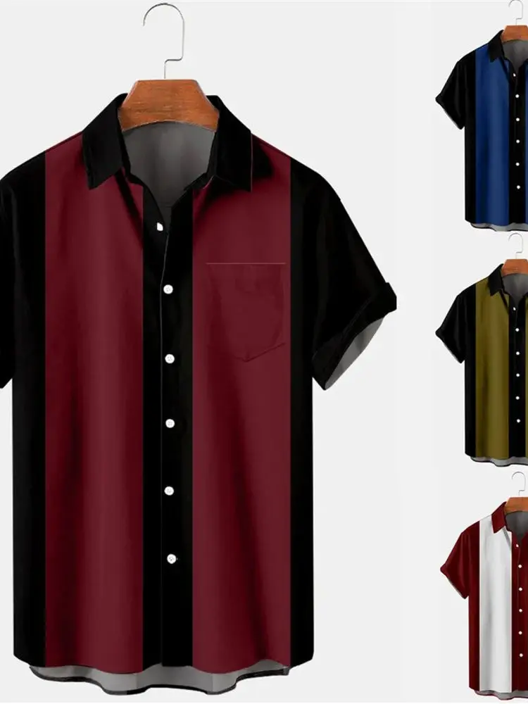 

Men's Striped Lapel ort Sve irt Casual Loose Fit Printed Cotton Summer Casual Wear for Middle-Aged Men