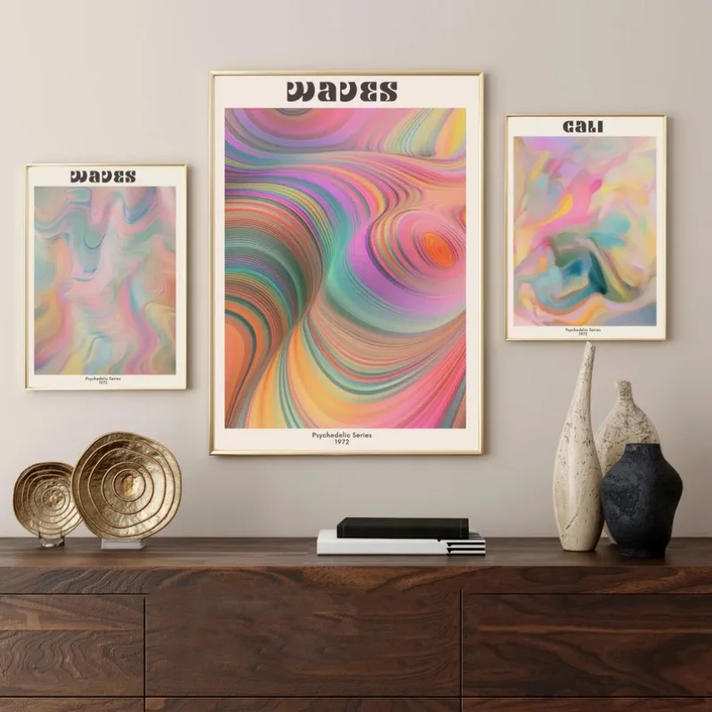 70s Psychedelic Aura Poster Hippie Vibes Nostalgic Throwback Gradient Rainbow Canvas Painting Retro Wall Art Room Home Decor #3