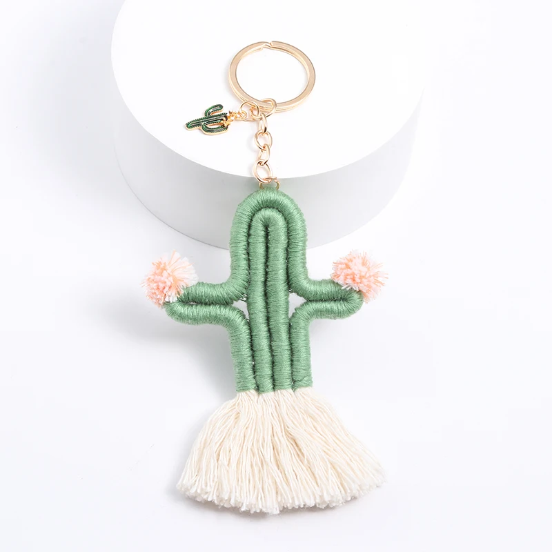 Cute Wool Keychains Lovely Cactus Desert Plant Key Rings For Women Girls Friendship Gift Handmade Handbag Decoration Jewelry