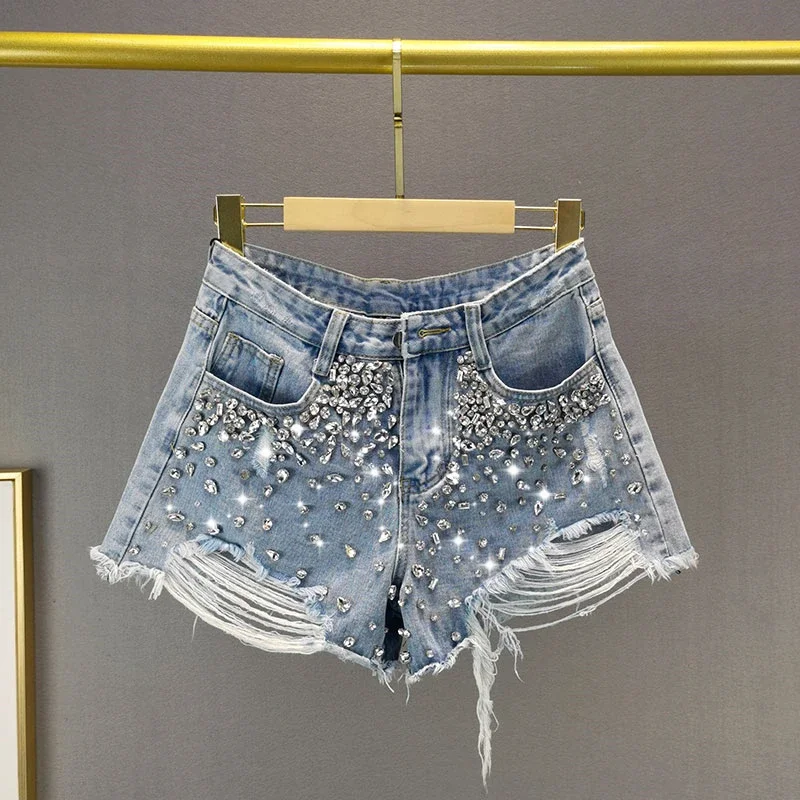 

MOJY Denim Hot Pants Ripped Wide-Leg Denim Shorts Female 2023 Summer New Woman High Waist Loose and Slimming Short Jeans