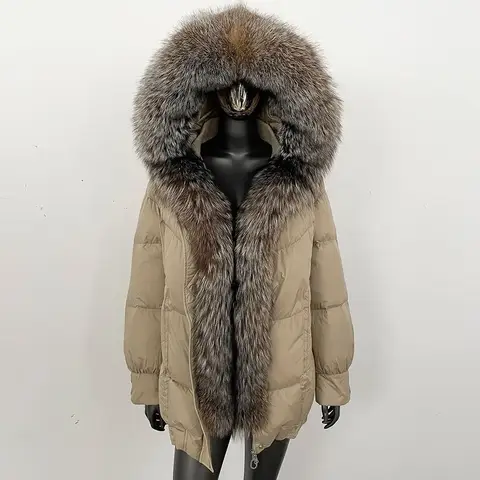Hooded Natural Raccoon Fur Winter Goose Down Coat Waterproof Puffer Jacket Women Parka Down Jacket Female Real Fox Fur Coat