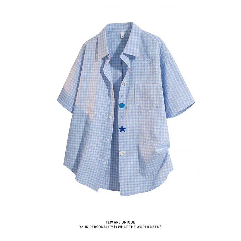 2026 Summer New Fun Button Shirt Jacket Plaid Casual Short-sleeved Shirt Men