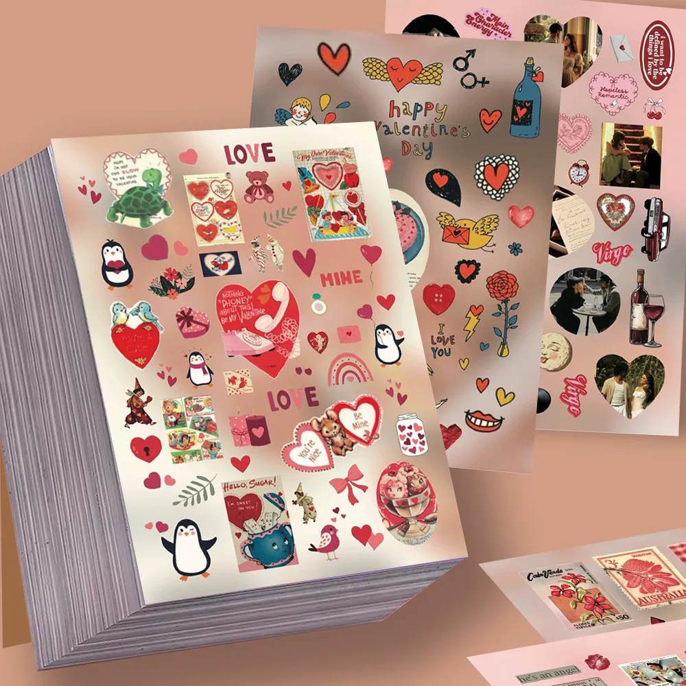  Valentine Love Heart Collage Stickers Vintage Cartoon Decals for Junk Journal Notebook Scrapbook DIY Decor ﻿