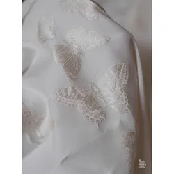 White Butterfly Jacquard Fabric Embroidered Smooth Texture Dress Designer Fabric