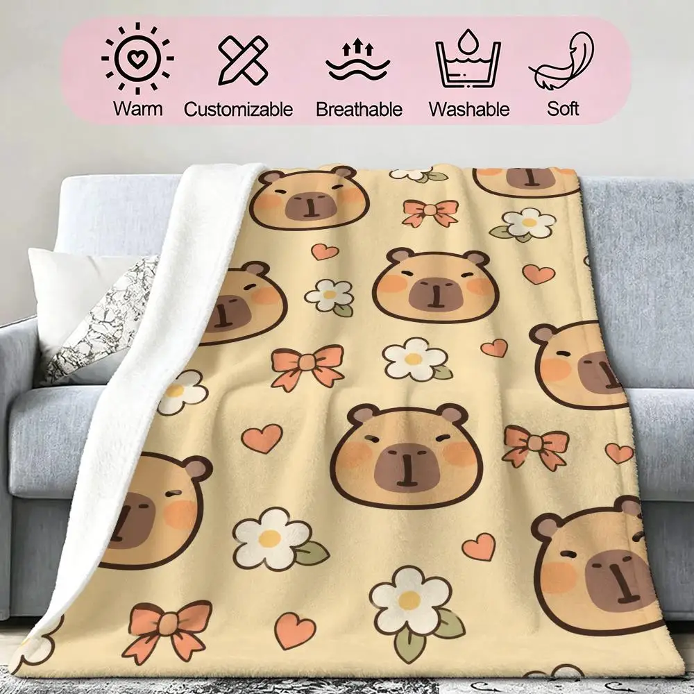Cute Capybara Gift for Kids Throw Soft Cozy Flannel Blanket for Couch Sofa Bed, Mid-Century Modern Art Lover Gift