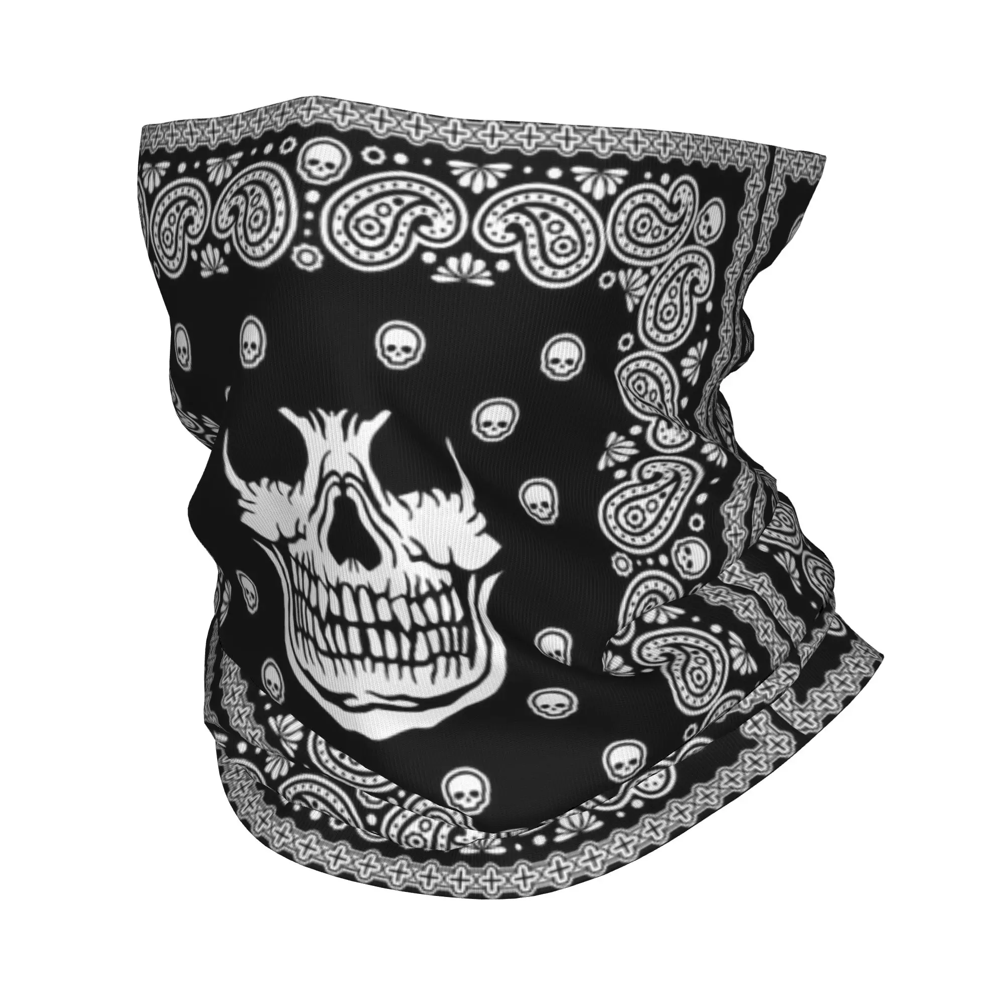 

Amis Kaki Skull Paisley Print Bandana Neck Gaiter Printed Wrap Scarf Multi-use Headband Hiking Fishing Unisex Adult