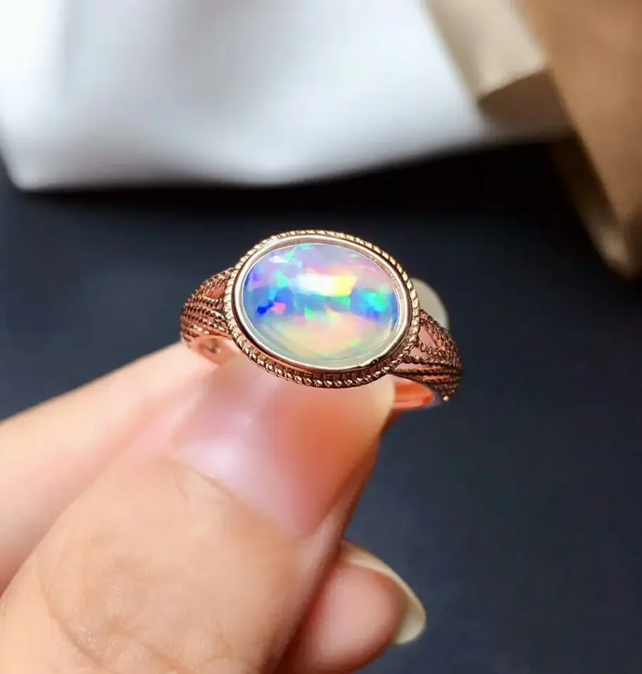 Natural Colorful Opal Gemstone Fashion Simple Ring for Women Real 925 Sterling Silver Charm Fine Wedding Jewelry