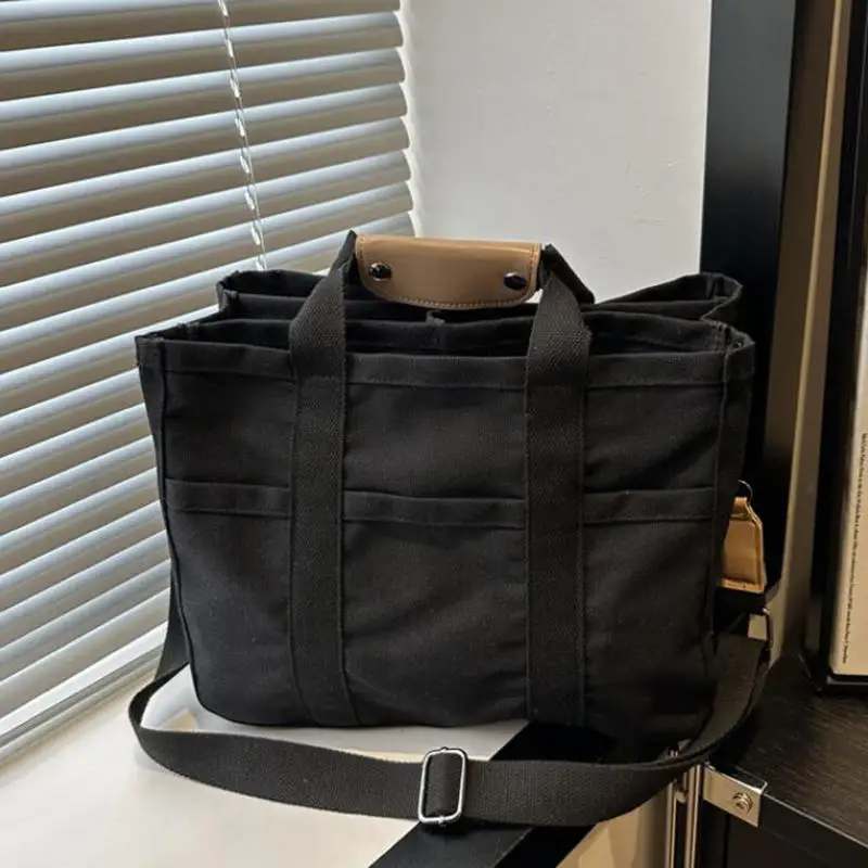 

Large Capacity Canvas Convertible Shoulder Bag for Woman Handheld Crossbody Bag with Multiple Compartments Durable Commuter Bag