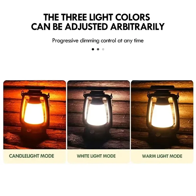 ABVJ-Solar Camping Lantern Portable Camping Lantern Atmosphere Light Lighting Outdoor Tent Retro Lantern