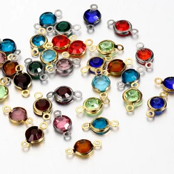 20pcs Stainless Steel Rhinestone Charms Double Hole Birthstones 6mm Crystal Pendants for Necklace Bracelet Jewelry Making DIY