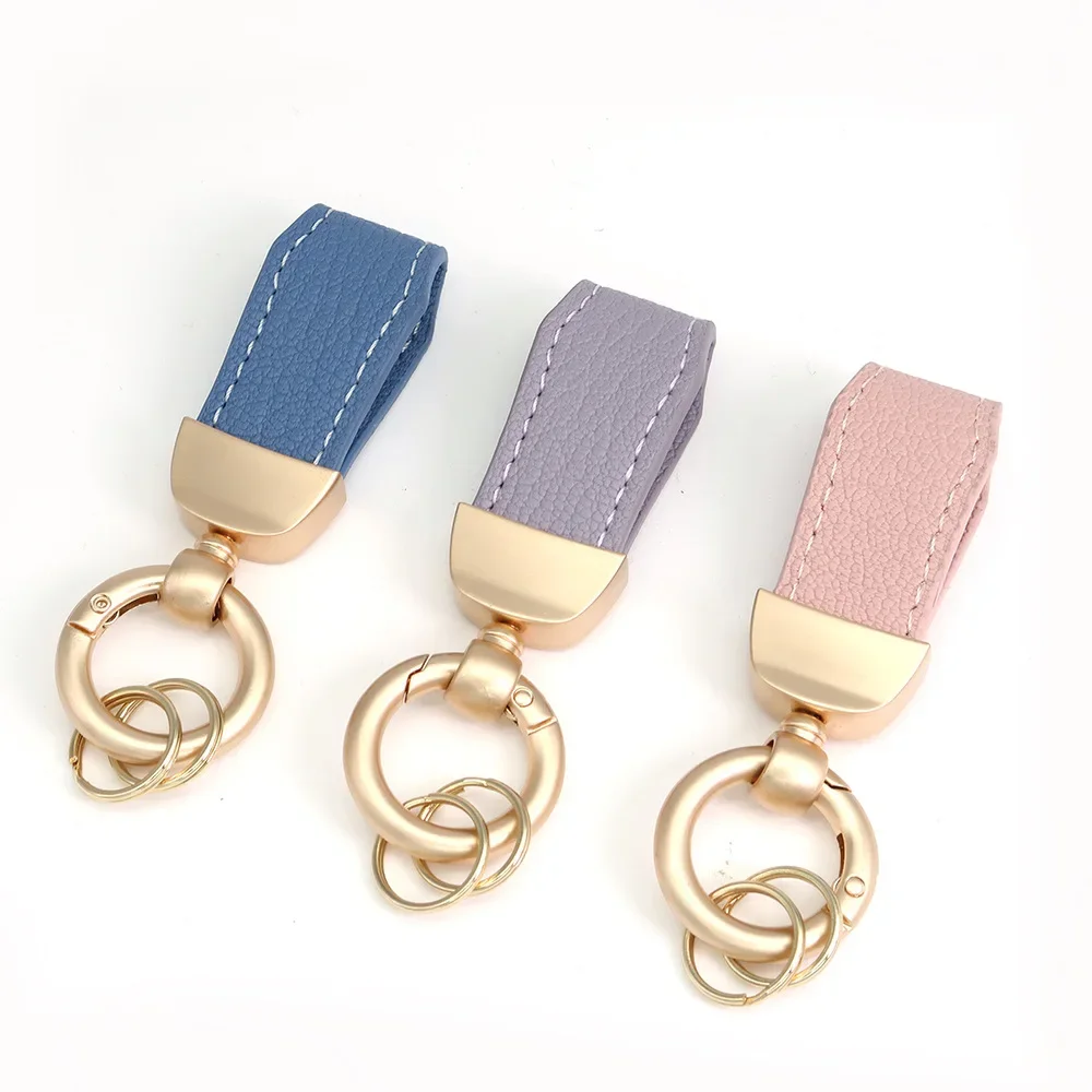 

French Sheepskin Key Holder Women High Quality Hardware Gold Color Metal Keyring Car Accessories Lovely Rope Leather Keychain