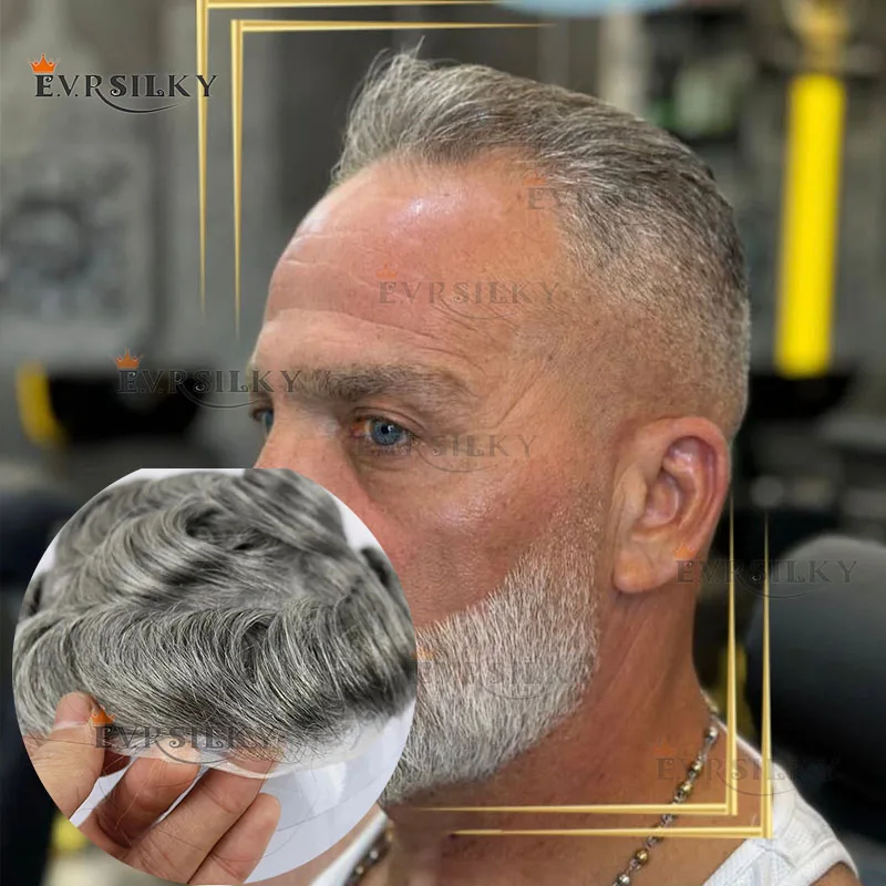 

Супер легкий, плотность 80%, естественная линия волос, серый, коричневый, 1B40 1B65 1B20, мужской, 0,02 мм, тонкая кожа, необработанный парик, светлый парик из человеческих волос