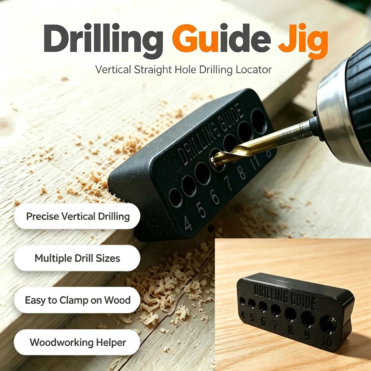 Woodworking Drilling Guide Block 4-10mm Multi-Hole Straight Hole Drilling Template Manual DIY Wood Vertical Drilling Auxiliary Tool