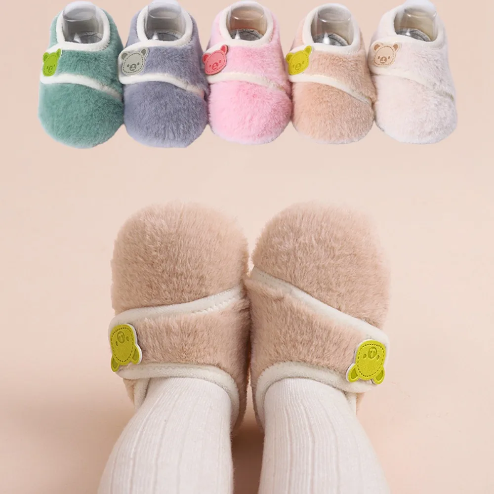 Soft Sole Infant Plush Floor Shoes Bear Touch Fastener Anti-slip Walking Shoes Casual Warm Kids First Walkers Autumn