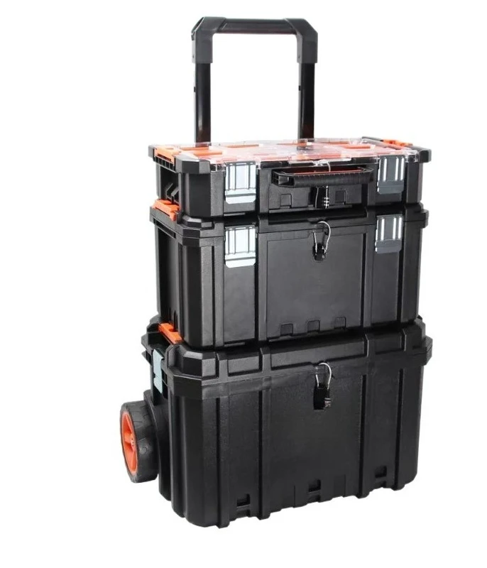Combined tie rod toolbox stacked three-layer storage box large wheeled removable installation toolbox cart