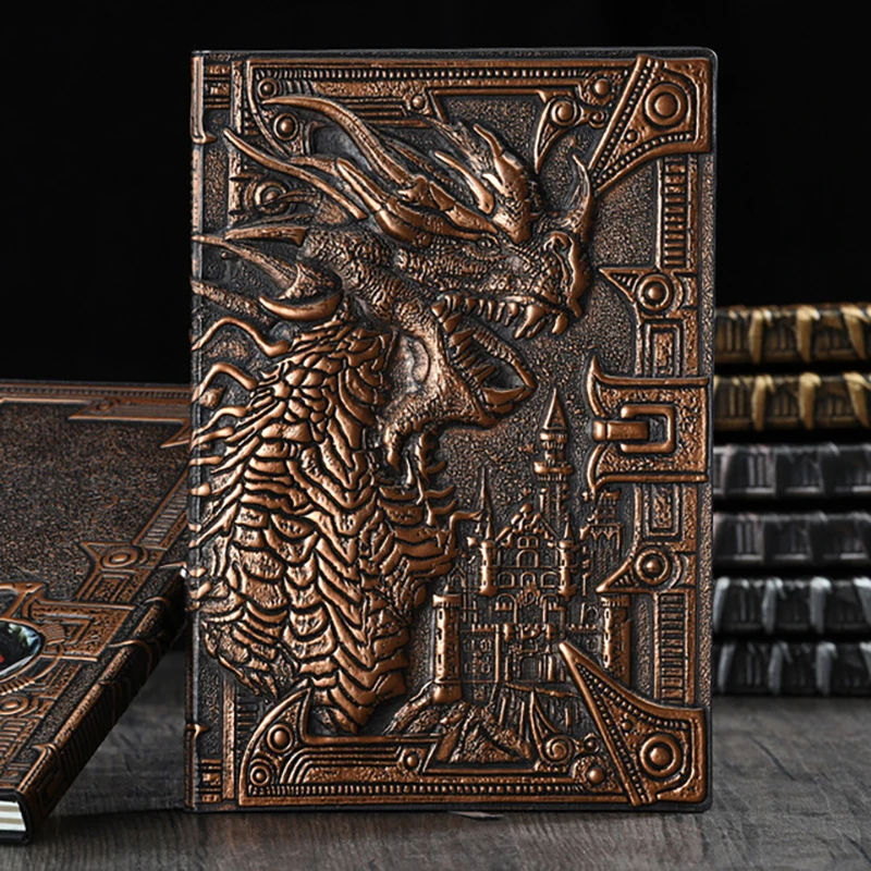 1Pcs Creative Retro 3D Dragon A5 Notebook Journal Embossed Writing Notebook Handmade Leather Cover Diary Gift Office Supplies