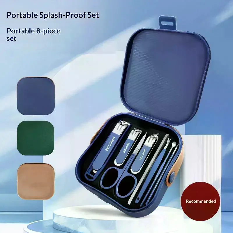Handheld Anti Splash Exquisite Nail Clipper Set Nail Scissors Set Portable Care Box Manicure Beauty Tools 5/8Pcs