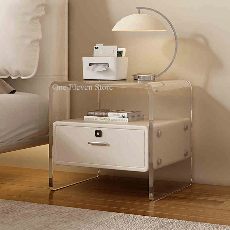 

Bedside Bedroom Table Coffee Glass Acrylic White Modern Nightstand Low Desk Muebles Para Cuarto Recamara Furniture Living Room