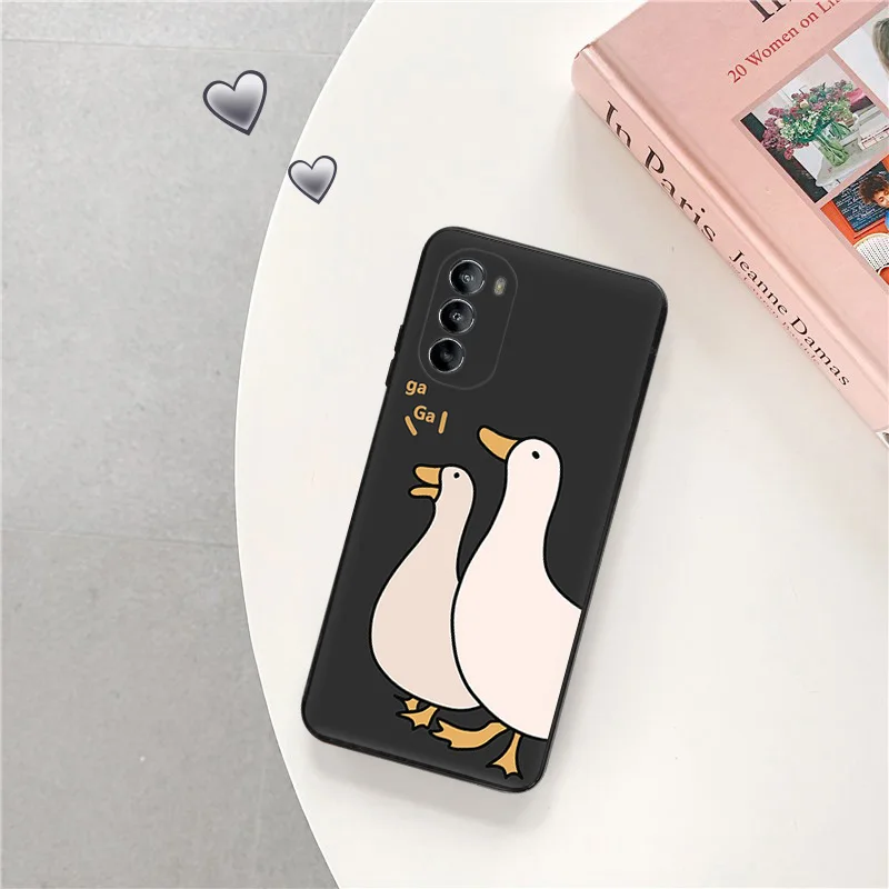 Silicone Black Phone Case for Motorola G72 G53 G73 G9 G50 G51 G60 G71 5G G22 G32 G52 Doubt Duck Cute Moto Edge30 20 40 Pro Cover